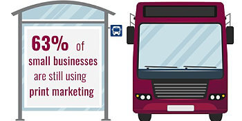 Graphic of bus stop with bus for small businesses and print marketing
