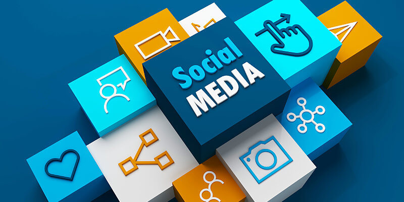 Graphic of blocks depicting icons for Effective Social Media Marketing