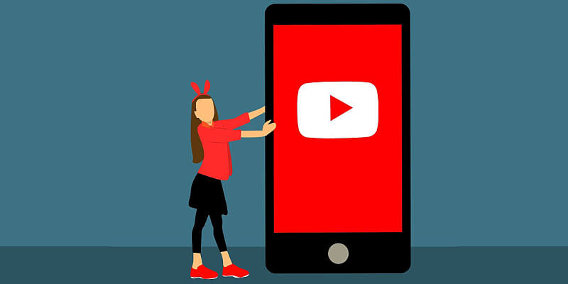 Create a YouTube Channel Illustration with girl and large phone
