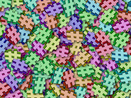 Graphic of colorful Hashtags